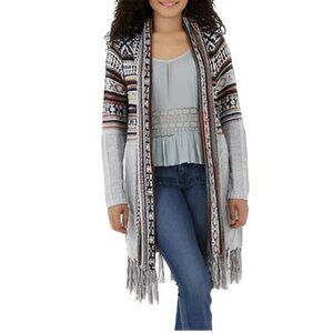 NWT Angie Gray Bohemian Fringed Open Front Cardigan Sweater